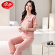 LangSha pajamas for women in summer pure cotton thin short-sleeved trousers 2025 new suit for summer whole-home clothes can be worn outside 7374 bean green M 80-100Jin [Jin equals 0.5 kg]