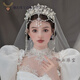 Fang Jinxiang crown tiara bride's handmade pearl tassel forehead ornament eyebrow center pendant main yarn shape wedding dress photo studio crown + ear clip