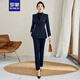 ROMON high-end professional suit suit for women, thick temperament, autumn and winter work clothes, hotel manager gray casual suit, navy blue suit + trousers M