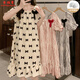 
Xiangyaxin summer chest pad short-sleeved nightgown for women woven cotton 2024 new summer sweet princess style home clothes pajama thin 9901-1 striped bear L