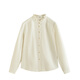 Yinmandong Women's Retro Style Pastoral Ruffled Stand Collar Metal Button Retro Versatile Long Sleeve Shirt Beige-M