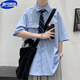 唐号学院风dk制服白衬衫男短袖夏季白衬衫休闲港风情侣毕业班服五分袖 C11纯色衬衫+领带+西裤 L