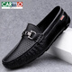 CARTELO leather shoes for men's genuine leather summer new breathable casual men's shoes soft sole lightweight one-foot kick-up bean shoes black hollow 9905 38 [Standard size of leather shoes]