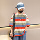 I.Karnow Boy Striped kurzärmeliges reines Baumwoll-T-Shirt 2025 Neue Kinder Sommer halbe Ärmel Street Lose Big Children's Summer Top [zwei Teile mehr Rabatt] 9895 Streifen + 9885 Blue 120