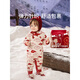 European pregnant baby autumn and winter children's clothing knitted one-piece plus velvet New Year's greetings red festive sweatshirt climbing suit, safe and happy, thickened and warm - velvet style 66 cm
