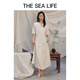 THE SEA LIFE欧海一生 法式优雅连衣裙女24夏季收腰显瘦暗纹提花连衣裙Y16817 杏仁白 M