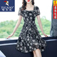 Woodpecker summer fashionable small chiffon dress ladies 23 new fashion retro summer short-sleeved floral skirt color [3923] M [Suggested 90-100]