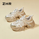 ZHR dad shoes for women retro thick sole heightened casual shoes for women light trendy comfortable women's shoes G677 gold 37