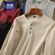 ROMON has a good reputation, waffle Henry collar, men's solid color loose knitted pullover bottoming shirt, casual long-sleeved T-shirt, light gray S 115-130Jin Jin is equal to 0.5 kg