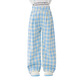 
moonkids girls blue plaid pants summer thin wide-leg pants 2025 new children girls pants summer casual straight two-pants [15266 blue +15266 pink] 140 cm