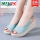 Cartelo Lederfischmund Sandalen für Frauen im Sommer 2025 New Wedge Weiche Sohle mit mittlerer Hochschule Schwammkuchen Dicke einzige lässige Mutterschuhe Beige 38