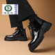 Specht Martin Stiefel Männer Britisch im Britisch-Stil Lackleder glänzend mittelgroßen Lederschuhen Sommer atmungsaktiv dicke Sohle erhöhte Leder-High-Top-Arbeitsstiefel Schwarz 41