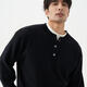 LEZORA Superfine Merino Wool Cashmere Autumn and Winter Loose Henley Neck Sweater for Men Black S