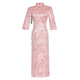 NUKM suede single layer long three-quarter sleeve daily cheongsam 2026 new improved spring and autumn Chinese style dress 6055 pink XL