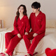 Han Cai Pajamas Women's High-End Pure Cotton Year of the Horse Zodiac Year Women's Wedding New Year Red Couple Pajamas Set Rose Red XXL