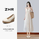 ZHR头层牛皮单鞋女厚底坡跟增高妈妈鞋通勤浅口女鞋 S182 米色 37 