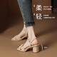 
ZHR Sandals for women in summer elegant one-length strap thick heels for women gentle solid color high heels for women Y683 apricot color 36