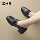 Zhr Capa de la cabeza de la cabeza de vaca Mocasfas de mujer Retro Caíla Retro Mujer zapatos de cuero de cuero Mujeres Toe Single Shoes Kl03 Negro 36
