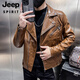 JEEP SPIRIT motorcycle leather jacket for men in spring and autumn new style suit collar handsome pu jacket slim short British style black 2XL 140-155Jin [Jin equals 0.5 kg]
