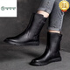 Specht Marke Echtes Leder Retro Martin Stiefel für Frauen 2025 Herbst und Winter weiche Leder sowie Velvet Vielseitig flacher Boden Nicht-Schlupf-Mittelstiefel Schwarze Single 38