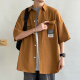 
Baiqueting short-sleeved shirt men's summer new ice silk shirt jacket men's trendy brand loose casual work jacket top 854 pink XL