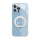 Fine Cent (MSMF) suitable for Apple phone case rose pearl small snake belt 360 magnetic swivel bracket integrated fulcrum shell can be MagSafe wireless charging snake year high-value women's protective cover [Far Peak Blue] Pearl Snake-ZBL3889G hole position iPhone16