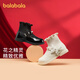 巴拉巴拉（BALABALA）女童靴子童鞋公主甜美春秋袜靴蝴蝶结简约新年中筒靴鞋 米白10301 21码