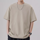Homlean loose solid color short-sleeved T-shirt for men in spring and summer pure cotton comfortable basic style bottoming OM5 khaki XL