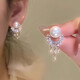 KZD999 sterling silver gentle rich girl pearl tassel earrings women light luxury temperament 2025 new pure silver earrings pearl tassel zircon earrings Lao Fengxiang