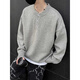 POUM gray Henry collar sweater men's autumn and winter style bottoming sweater lazy style loose casual jacket XZWP-D66 light gray M