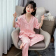 莫代尔女童冰丝睡衣夏季2024新款儿童短袖家居服女孩中大童空调服两件套 854 粉色 短袖翻领蝴蝶结九分 140 cm 建议身高130-140cm8-9岁