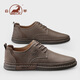 Ram leather shoes for men, genuine leather spring and summer formal business men's shoes, British style trendy men's casual shoes, khaki 40