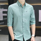 L Lilang's [Brand Brochure Code Break] Seven-Class Sleeve Shirt Men's Ice Silk Short Sleeve Slim Trendy Smooth Shirt 684 Blue L 105-120Jin [Jin equals 0.5 kg]