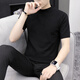 Pierre Cardin 2025 T-shirt à manches courtes de printemps et automne à manches courtes pour hommes à demi-manche en tricot de base pour hommes à manches mi-couleurs à manches mi-couleurs de couleurs solides Q9913 noir m noir M