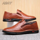 ABAY Spring and Autumn Men's Zapatos de cuero genuino Casta informal de mediana edad y ancianos zapatos de cuero con el dedo del pie suave suave versátil 12188 marrón 38