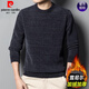 Pierre Cardin Marke Chenille Langarmed T-Shirt für Herren Herbst und Winter und Samt verdickte warme Wollpullover lässige Runde Hals Pullover Pullover T Chenille Deer Blue 170/L [Empfohlen 125-140jin [Jin gleich 0,5 kg]]