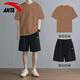 安踏休闲运动套装男夏季新款纯棉短袖T恤短裤宽松运动服青少年两件套 【套装】-1纯净白 L/175