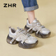 
ZHR dad shoes for women lightweight thick sole heightened casual shoes versatile trendy round-toe women's shoes G677 gray 37