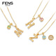 FENS Jewelry 18K Gold Necklace Women's Letter Chain Gemstone Colored Gold Chain Birthday Gift Letter C 18K Gold 1.0 Gemstone Letter Chain