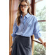 Olrain Striped à manches longues à manches à manches longues Femmes d'automne British College Style Commutation Blue Stripes L