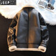 JEEP SPIRIT fur all-in-one jacket men's winter plus velvet thickened suede leather jacket lamb fur coat lamb wool cotton jacket brown XL