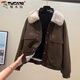 Woodpecker (TUCANO) velvet leather jacket 2025 winter new imitation rex rabbit fur PU leather jacket coat large fur collar pie jacket brown L 106-120Jin Jin equals 0.5 kg
