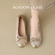 
Agsdon single shoes for women in autumn new style Chinese style retro bow beans shoes shallow mouth flat sole scoop shoes P543019 gold 38