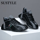 SUSTYLE高档奢侈品男鞋大码运动鞋男大牌新款全包底网面厚底真皮休闲鞋子 白灰-网面款 42