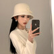 Qiao Meiting daughter style white Hepburn style small top hat big head circumference temperament fisherman hat women spring and summer French elegant basin hat trend white-one-byte woolen basin hat adjustable