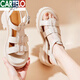 CARTELO thick-soled genuine leather sandals for women, cowhide thick heel soft-soled sponge shoes, Roman knitted women's shoes 2025 new summer 9905 meters white [simple one-line upper] 37
