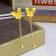 Yadige plated 18K gold light luxury gold colorful butterfly ear wire women's 2024 long tassel earrings new 999 pure gold ear butterfly