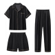
Cat man pajamas men summer ice silk short-sleeved trousers shorts summer thin black men's spring and autumn home clothes three pieces G723+G794 2XL (recommended height 180 and weight 150