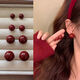 Hong Kong style wine red sugar bean pearl earrings for women new 2024 earrings niche design ear jewelry 10mm red bean mosquito coil ear clip