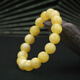 Longyin beeswax bracelet for women, Russian material bracelet, white nectar, chicken fat, yellow Buddhist beads, men's single circle, text play, fidelity birthday gift, 12mm, suitable for hand circumference 16~18cm